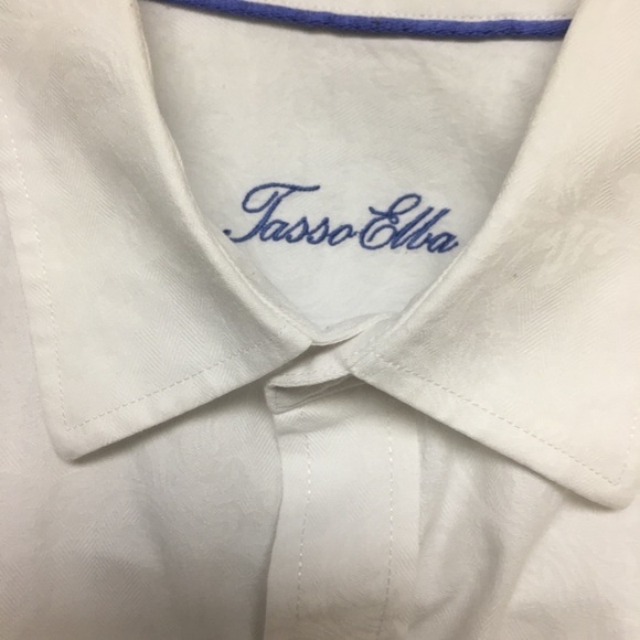 Tasso Elba | White Floral Dress Shirt Size Small - Picture 3 of 6